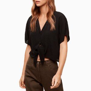 Aritzia Wilfred Free Cropped Short Sleeve 'The Tie-Front Blouse', sz XS
